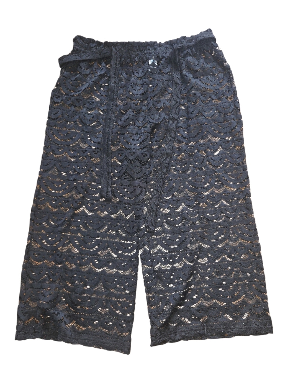 Black Lace Cropped Wide-Leg Pants